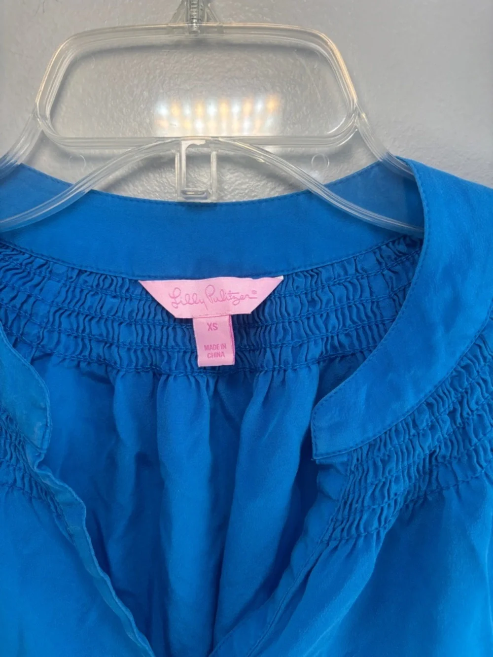 Lilly Pulitzer Elsa Silk Top Popover Smocked Gold Buttons Teal Size XS - Picture 4 of 9